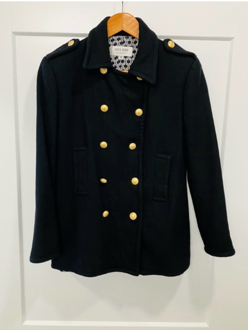 Skirtin Around Wool Peacoat 6 Double Breasted Gold Button Military Silk Black - Picture 3 of 8